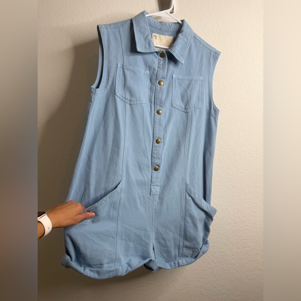Anthropologie Pilcro Sleeveless Collared Romper Blue Sz Small - Picture 9 of 15